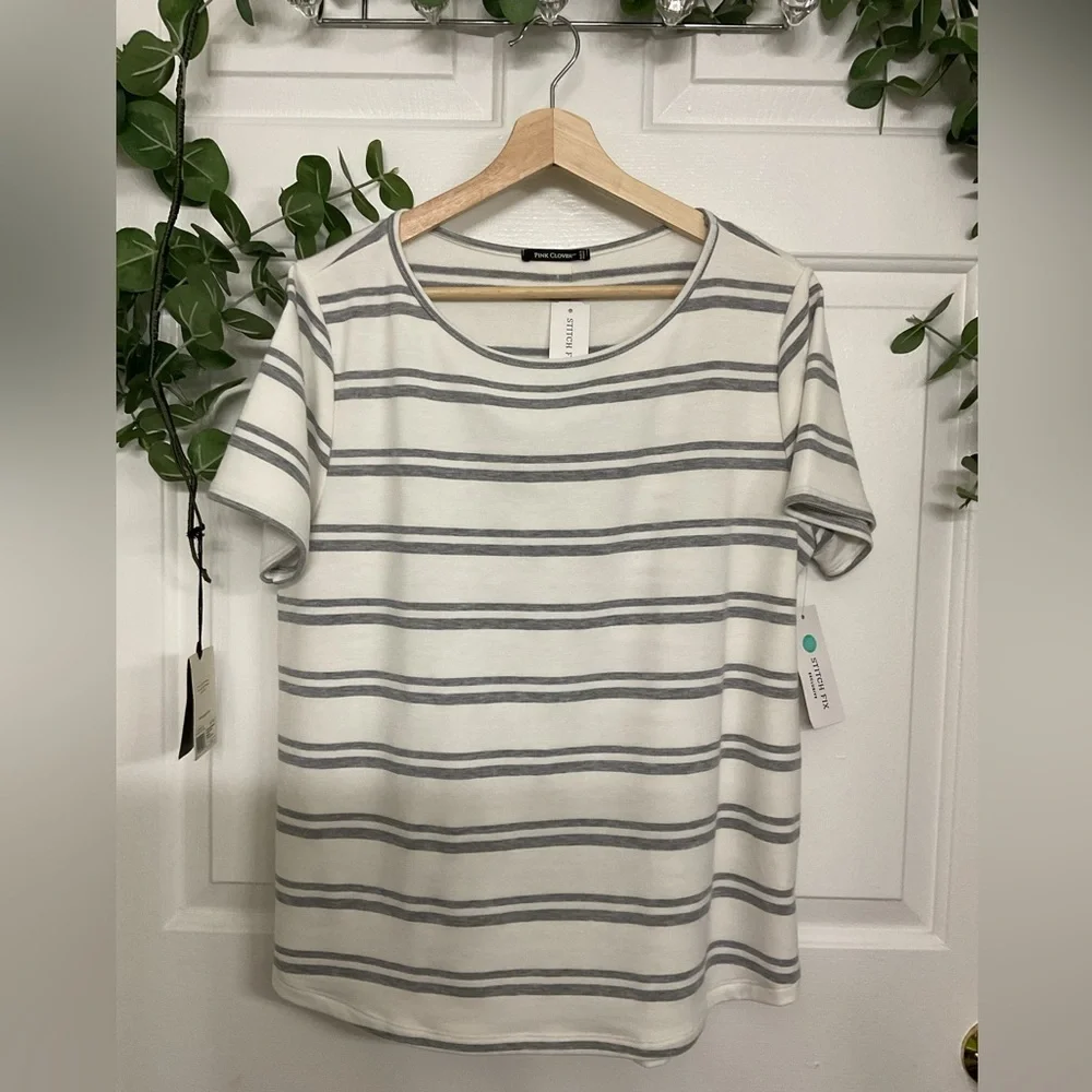 Pink Clover White and Gray Striped Top - Picture 9 of 9